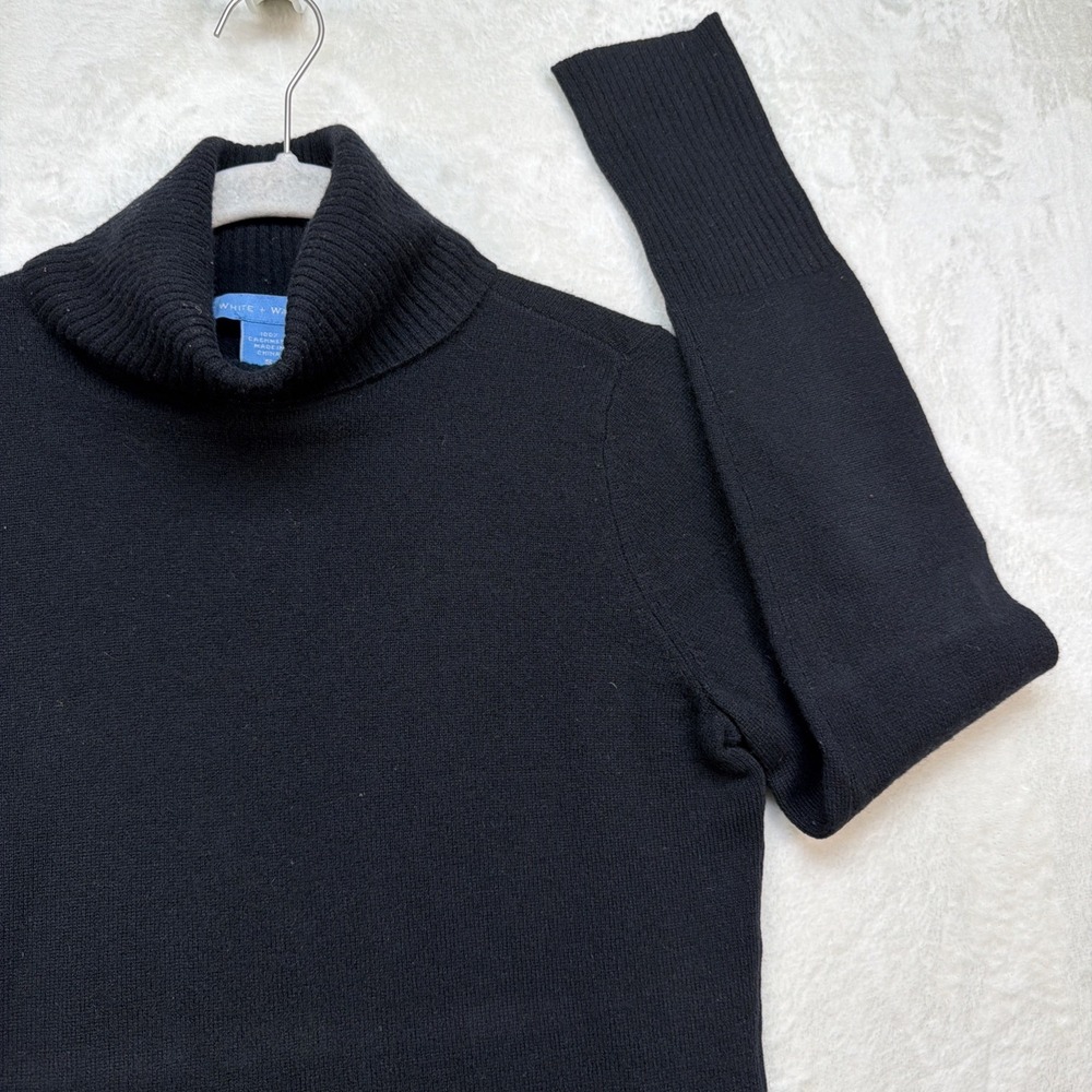 White + Warren Cashmere Turtleneck Sweater Black Womens Small Luxury Knit